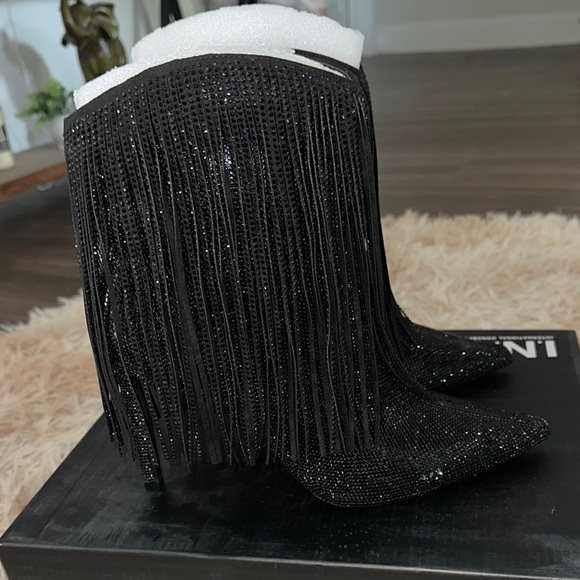INC International Concepts Women's Black Fringe Ankle Boots - Picture 2 of 6